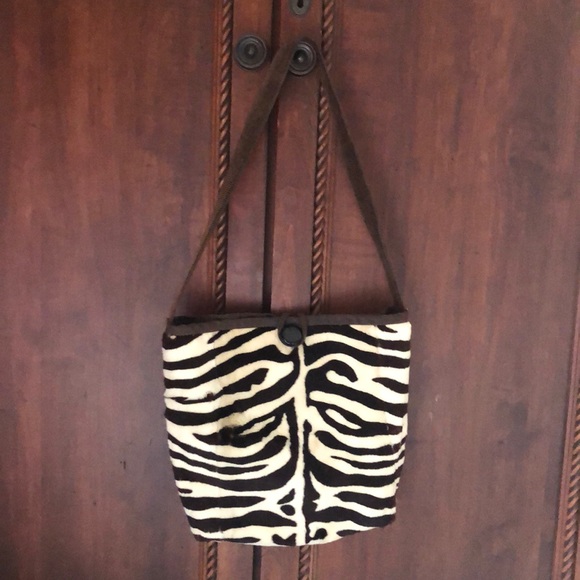 Vintage Fur Coatt with chocolate brown and cream zebra print now a BAG handmade - Picture 1 of 4